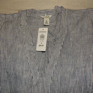L.L. BEAN WOMEN'S TRUE NAVY STRIPED LINEN TUNIC TOP NEW WITH TAGS SIZE MEDIUM
